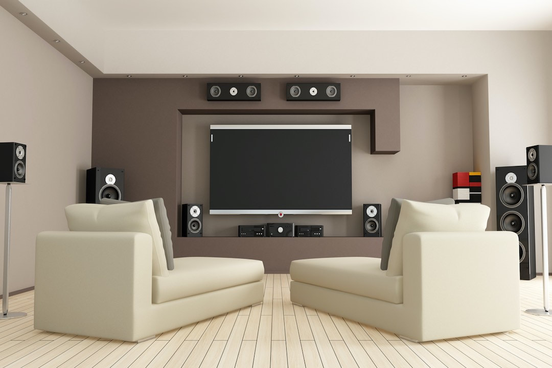 Advanced surround sound setup with directional speakers.